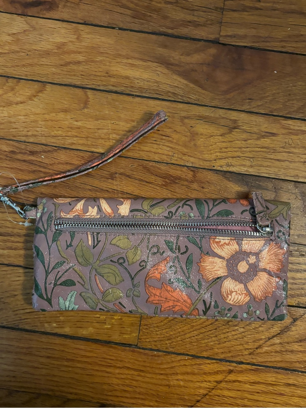 Lavender Floral Metallic Wristlet Clutch with Removable Strap - Picture 2 of 3